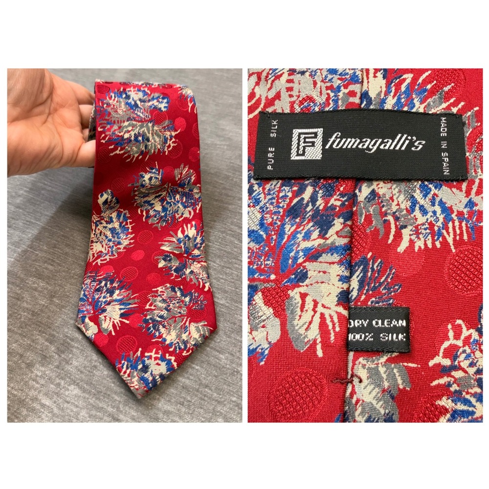 Fumagalli's Red Floral Polka Dot Silk Tie Handmade in Spain Mens Necktie‎